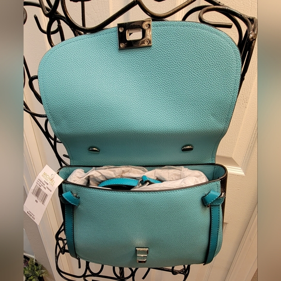 Michael Kors Large Satchel Turquoise Aqua Black Colorblock - BNWT 💙 - Picture 6 of 7